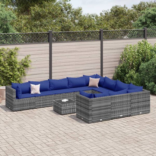 vidaXL 11 Piece Garden Sofa Set with Cushions Grey Poly Rattan