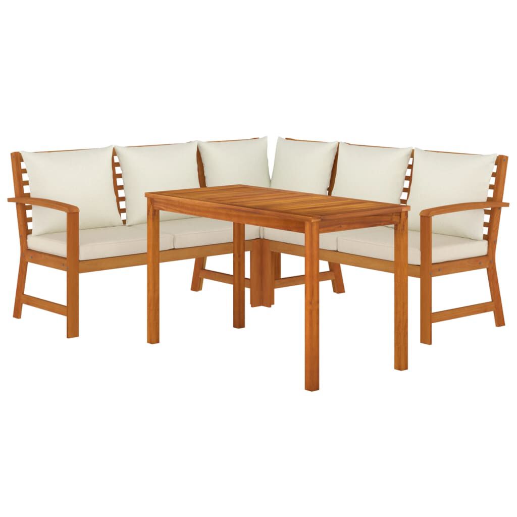vidaXL 4 Piece Garden Dining Set with Cushions Solid Wood Acacia