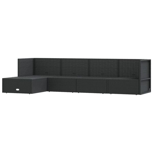 vidaXL 5 Piece Garden Lounge Set with Cushions Black Poly Rattan