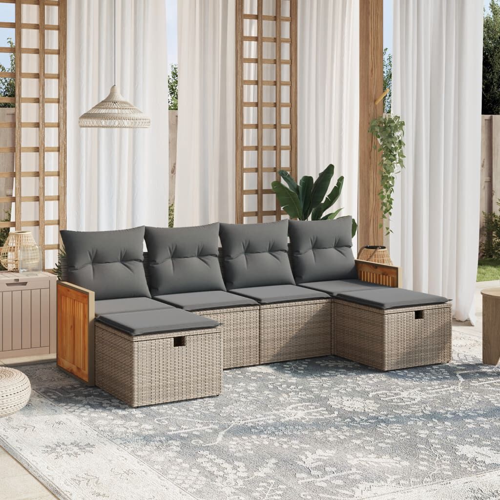 vidaXL 6 Piece Garden Sofa Set with Cushions Grey Poly Rattan