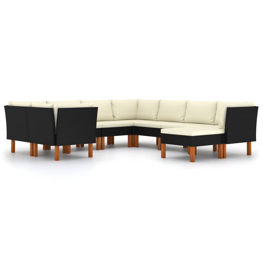 vidaXL 9 Piece Garden Lounge Set with Cushions Poly Rattan Black