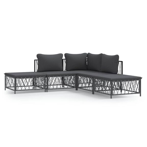 vidaXL 5 Piece Garden Lounge Set with Cushions Anthracite Steel