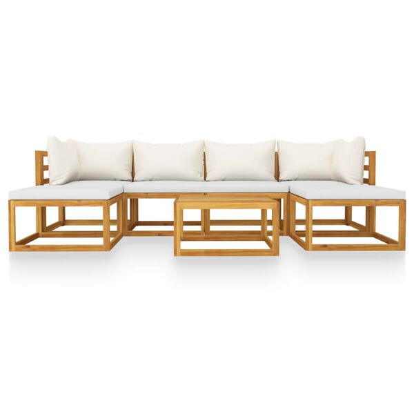 vidaXL 7 Piece Garden Lounge Set with Cushion Cream Solid Acacia Wood
