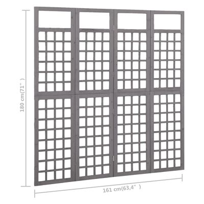 vidaXL 4-Panel Room Divider/Trellis Solid Fir Wood Grey 161x180 cm