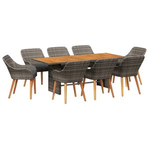vidaXL Garden Dining Set with Cushion 9 pcs Grey and brown Poly Rattan