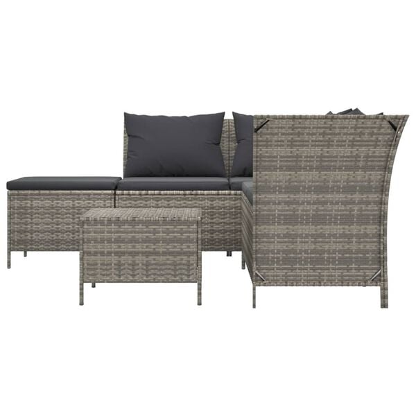 vidaXL 4 Piece Garden Lounge Set with Cushions Grey Poly Rattan
