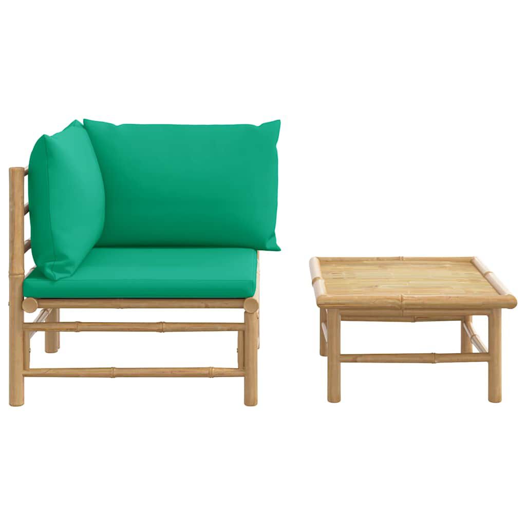 vidaXL 2 Piece Garden Lounge Set with Green Cushions Bamboo