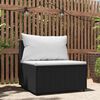 vidaXL Garden Middle Sofa with Cushions Black Poly Rattan