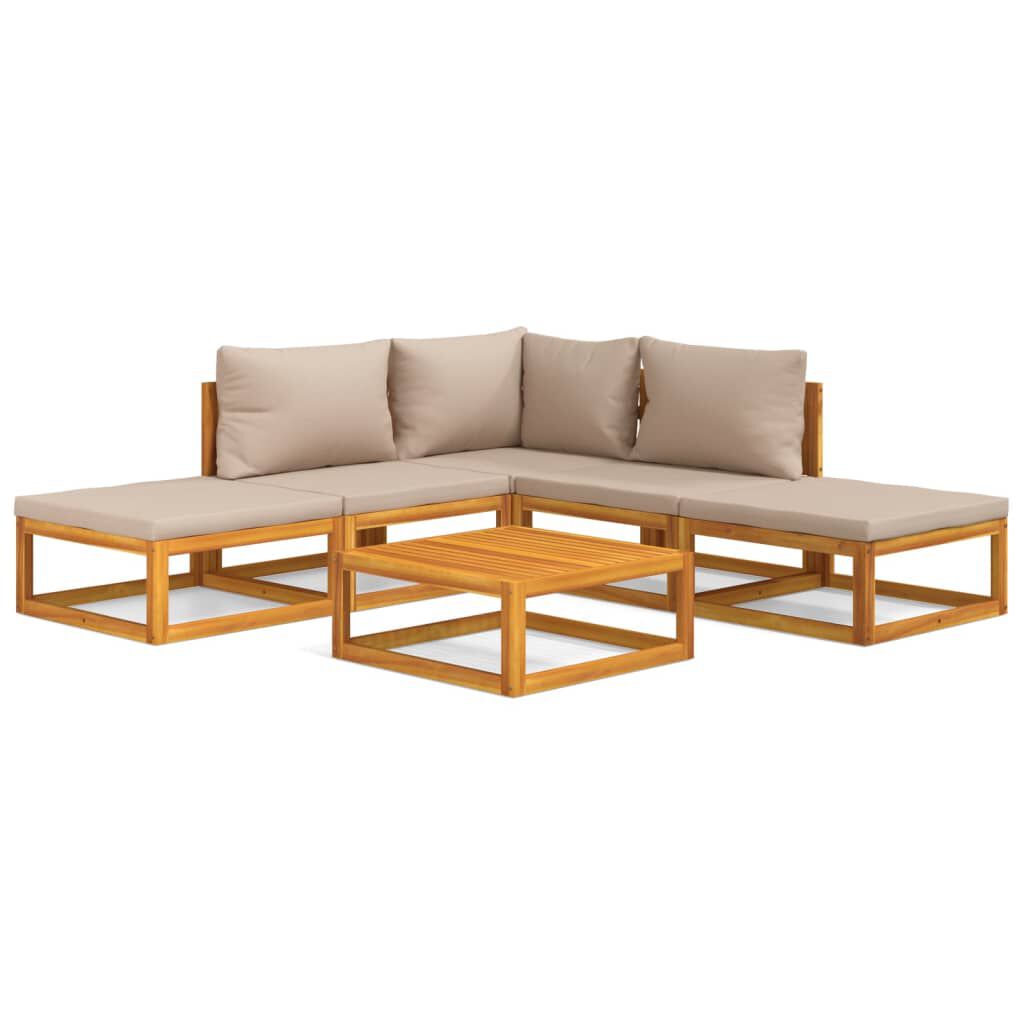 vidaXL 6 Piece Garden Lounge Set with Taupe Cushions Solid Wood