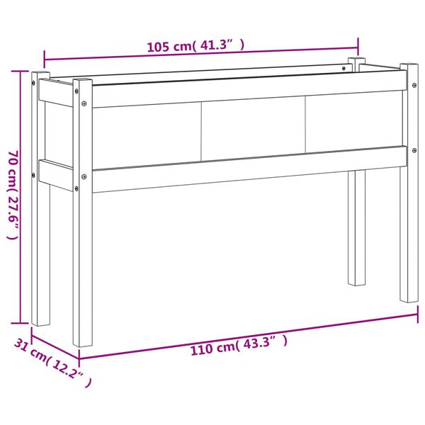 vidaXL Garden Planter with Legs Wax Brown 110x31x70 cm Solid Wood Pine