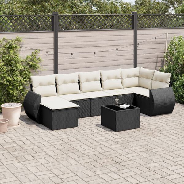 vidaXL 8 Piece Garden Sofa Set with Cushions Black Poly Rattan