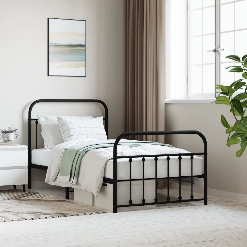 vidaXL Metal Bed Frame without Mattress with Footboard Black 100x190cm