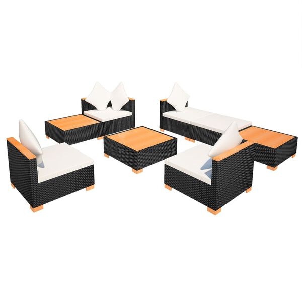 vidaXL 8 Piece Garden Lounge Set with Cushions Poly Rattan Black