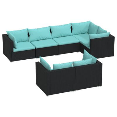 vidaXL 7 Piece Garden Lounge Set with Cushions Black Poly Rattan