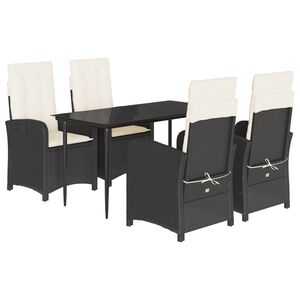 vidaXL 5 Piece Garden Dining Set with Cushions Black Poly Rattan