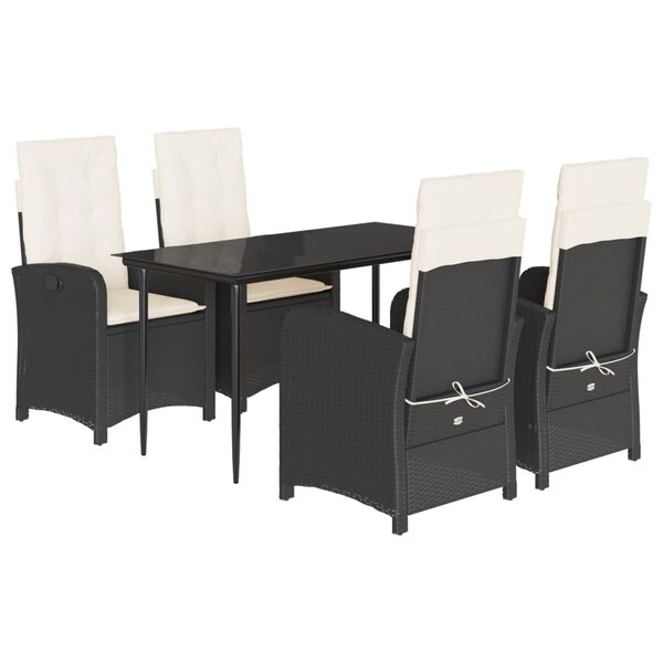 vidaXL 5 Piece Garden Dining Set with Cushions Black Poly Rattan