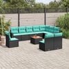 vidaXL 11 Piece Garden Sofa Set with Cushions Black Poly Rattan