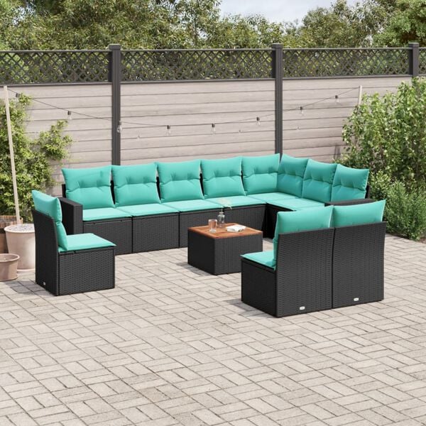 vidaXL 11 Piece Garden Sofa Set with Cushions Black Poly Rattan