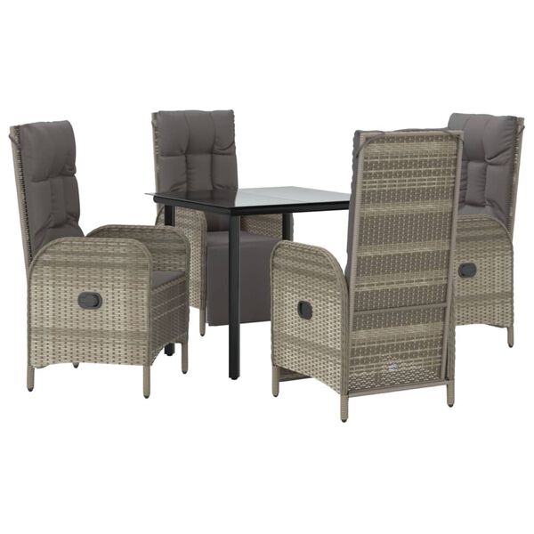 vidaXL 5 Piece Garden Dining Set with Cushions Black and Grey Poly Rattan