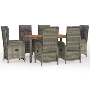 vidaXL 7 Piece Garden Dining Set with Cushions Grey Poly Rattan
