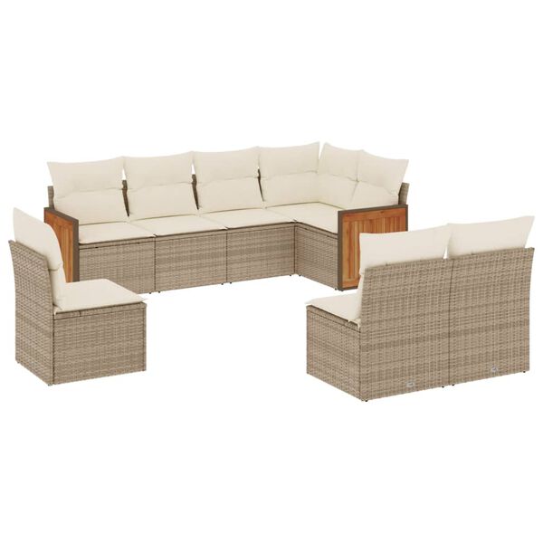 vidaXL 8 Piece Garden Sofa Set with Cushions Beige Poly Rattan