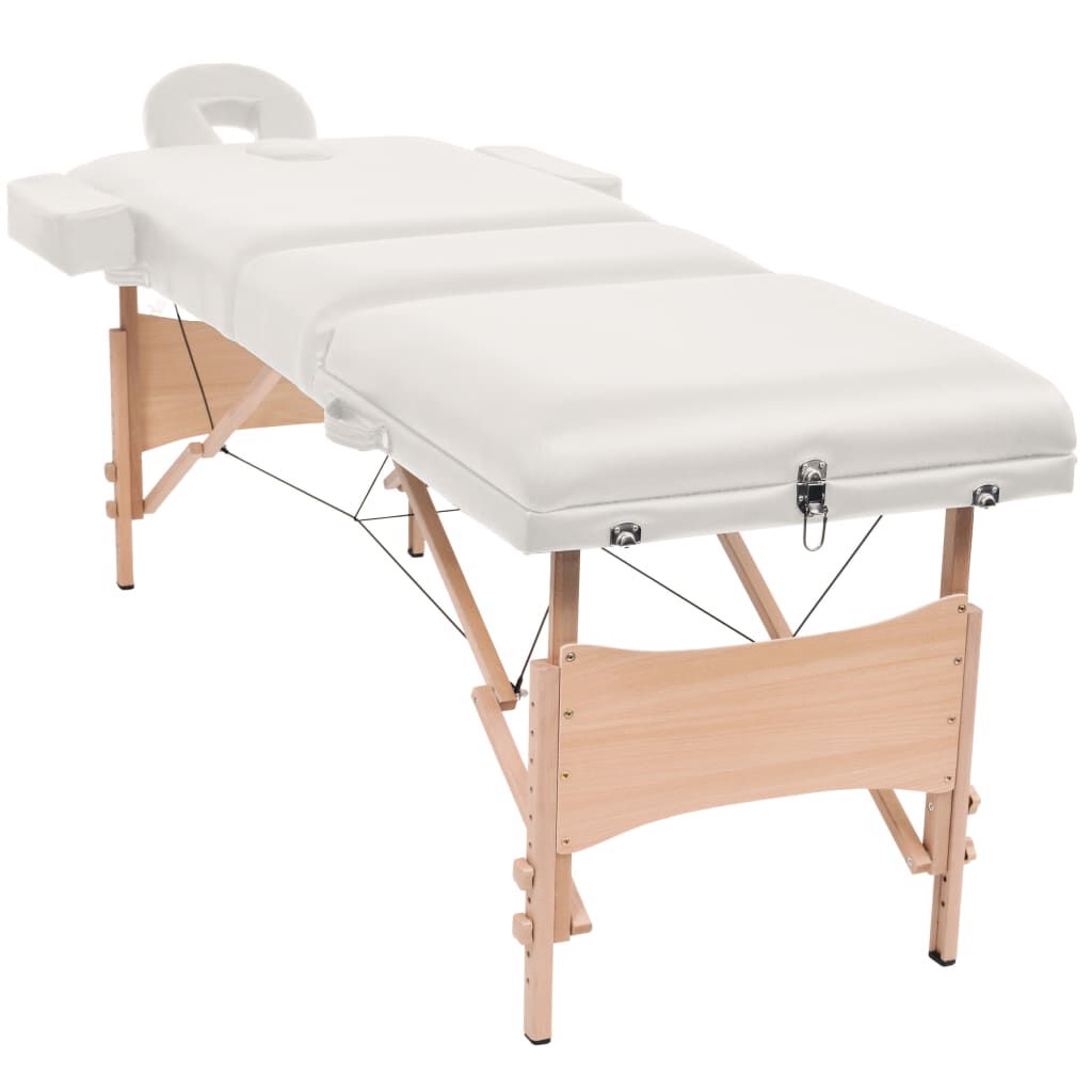 vidaXL 3-Zone Folding Massage Table and Stool Set 10 cm Thick White