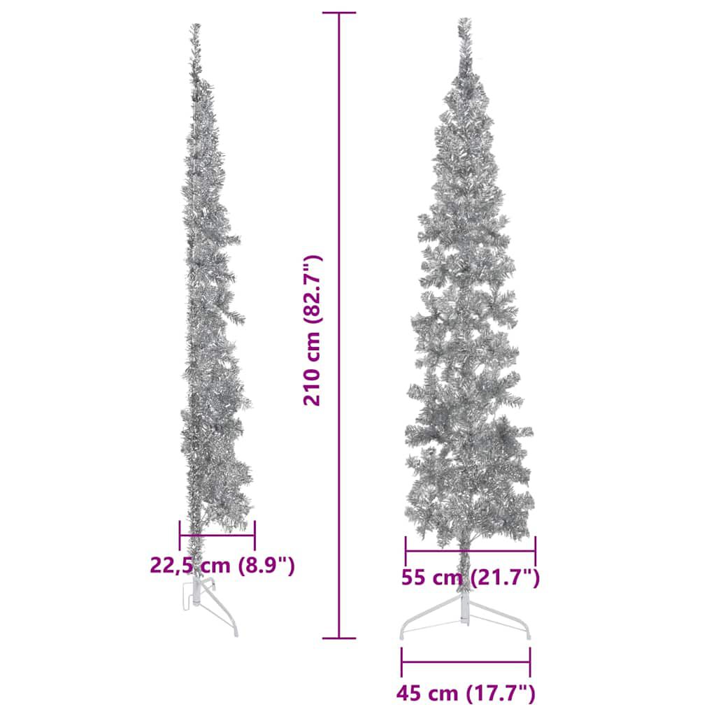 vidaXL Slim Artificial Half Christmas Tree with Stand Silver 210 cm