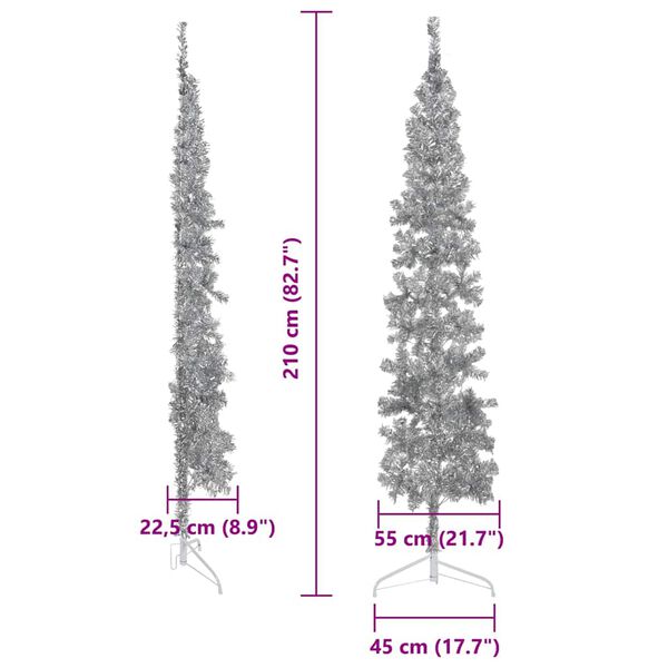 vidaXL Slim Artificial Half Christmas Tree with Stand Silver 210 cm
