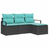 vidaXL Sofa Set with Cushion 4 pcs Black and Turquoise Poly Rattan
