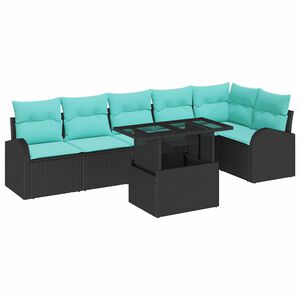 vidaXL Garden Sofa Set with Cushion 7 pcs Black Poly rattan