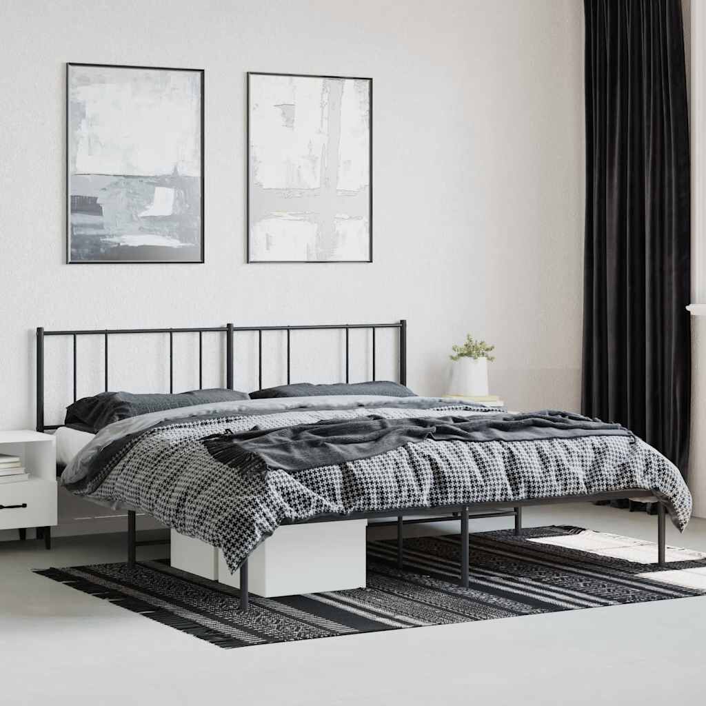 vidaXL Metal Bed Frame without Mattress with Headboard Black 193x203cm