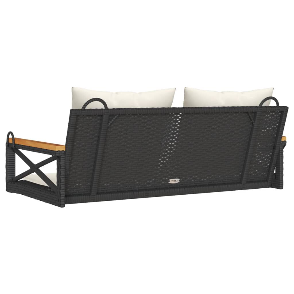 vidaXL Swing Bench with Cushions Black 109x62x40 cm Poly Rattan