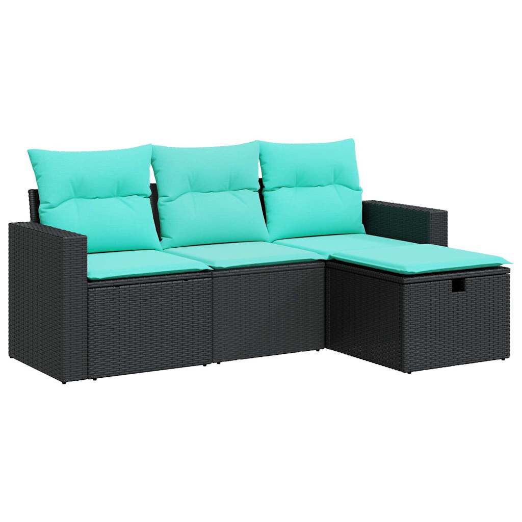 vidaXL 4 Piece Garden Sofa Set with Cushions Black Poly Rattan