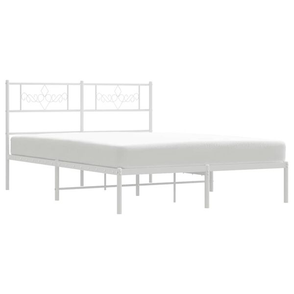 vidaXL Metal Bed Frame without Mattress with Headboard White 150x200cm