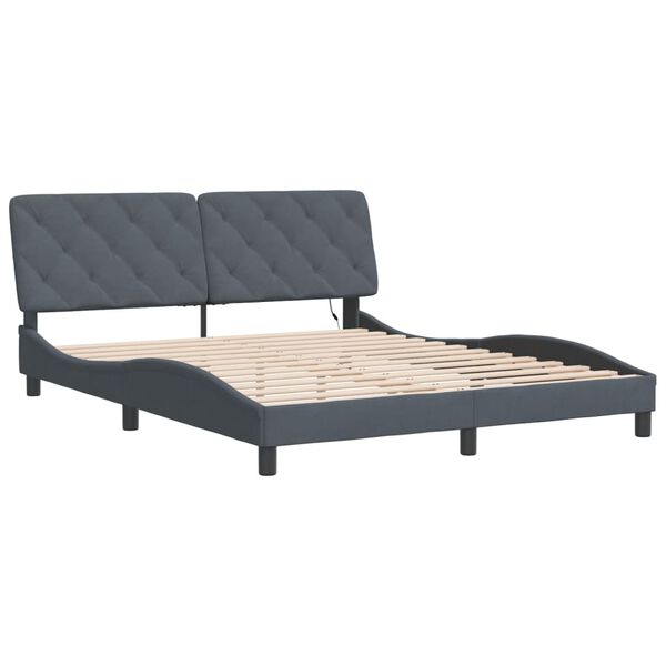 vidaXL Bed Frame with LED without Mattress Dark Grey 152x203 cm Queen Velvet