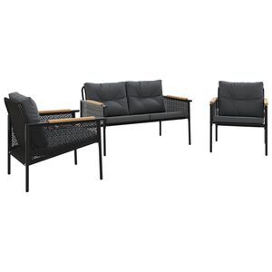 vidaXL 3 Piece Balcony Furniture Set with Cushions Black Steel