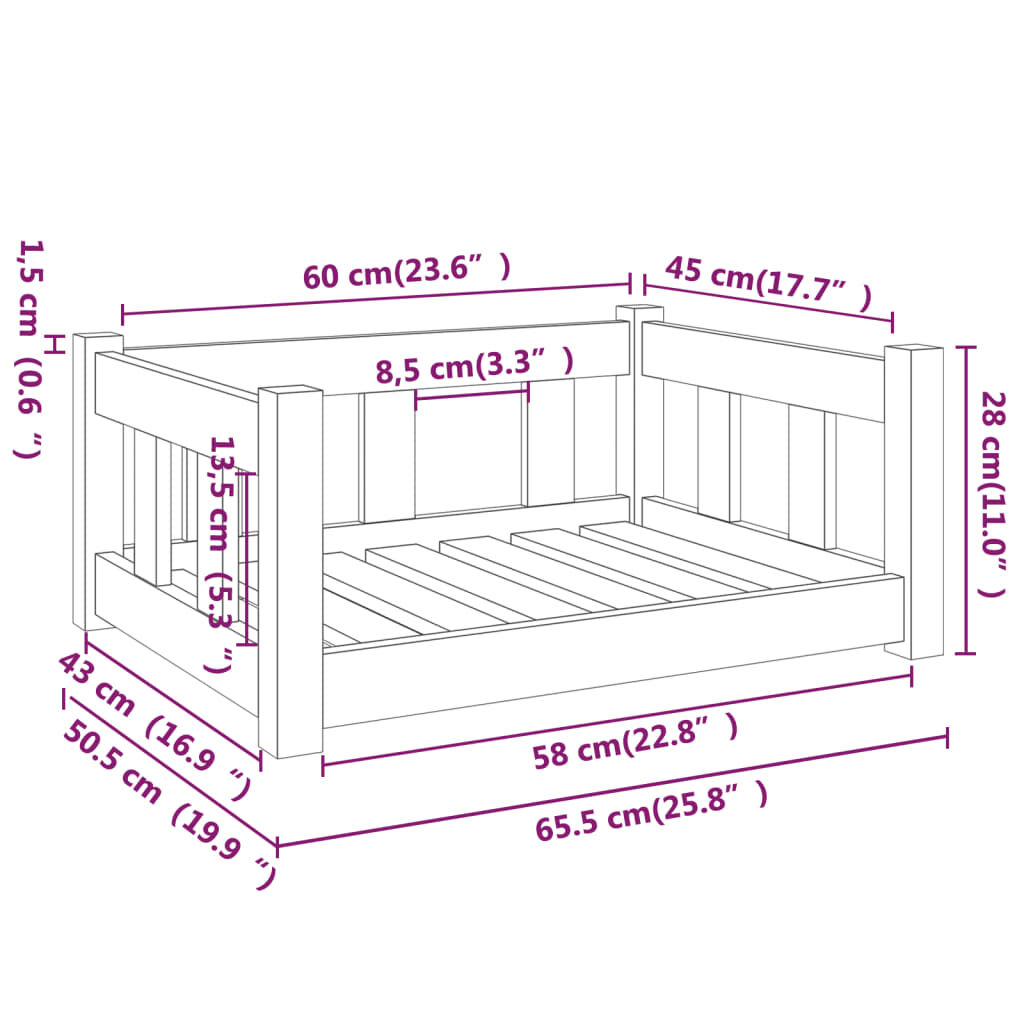 vidaXL Dog Bed White 65.5x50.5x28 cm Solid Wood Pine