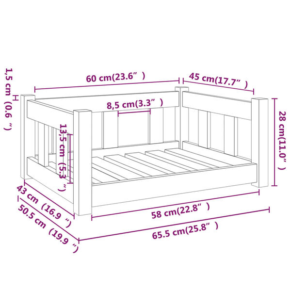 vidaXL Dog Bed White 65.5x50.5x28 cm Solid Wood Pine