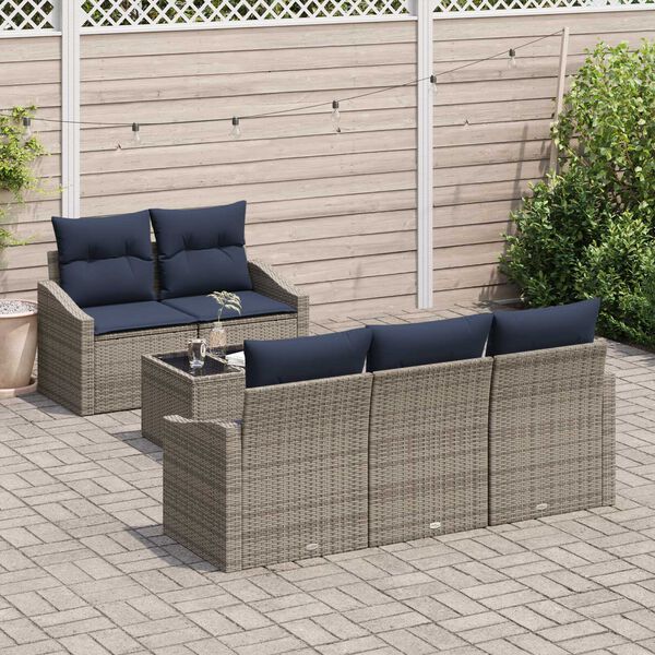 vidaXL 6 Piece Garden Sofa Set with Cushions Grey Poly Rattan