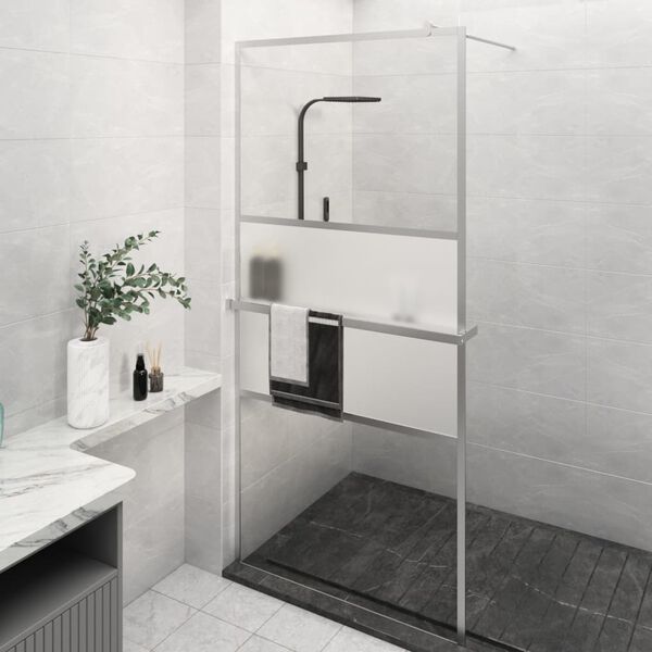 vidaXL Walk-in Shower Wall with Shelf Chrome 80x195 cm ESG Glass&Aluminium