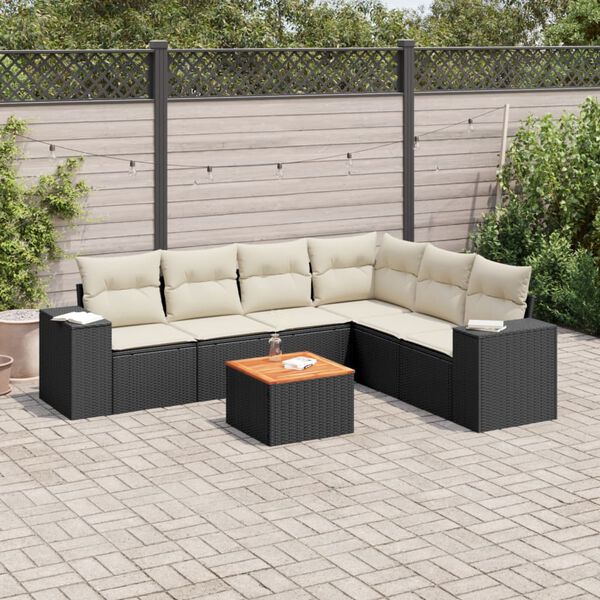 vidaXL 7 Piece Garden Sofa Set with Cushions Black Poly Rattan