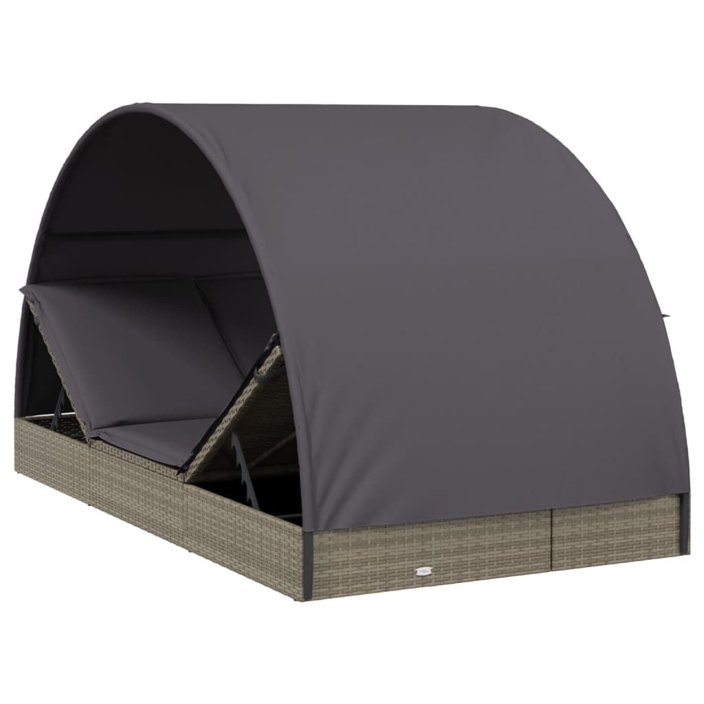 vidaXL 2-Person Sunbed with Round Roof Grey 211x112x140 cm Poly Rattan