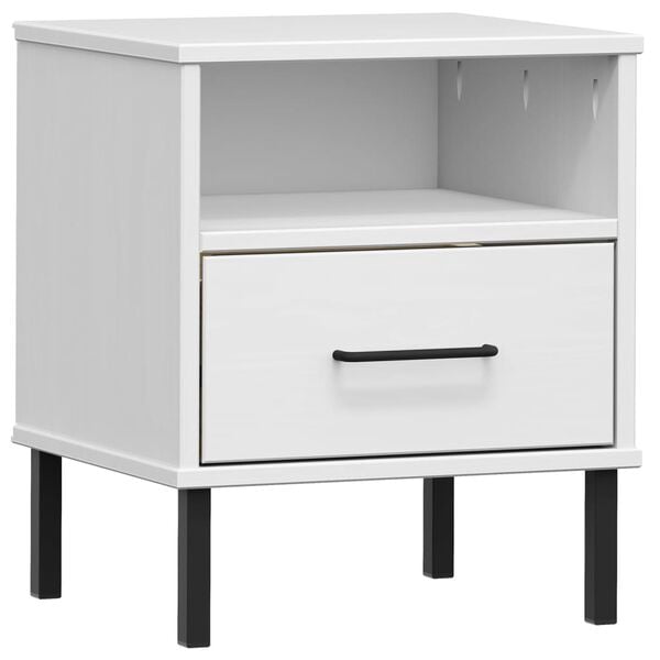 vidaXL Bedside Cabinet with Metal Legs White Solid Wood Pine OSLO