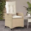vidaXL Reclining Garden Chair with Cushions Beige Poly Rattan