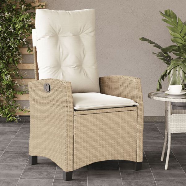 vidaXL Reclining Garden Chair with Cushions Beige Poly Rattan