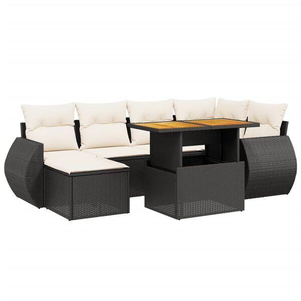 vidaXL 7 Piece Garden Sofa Set with Cushions Black Poly Rattan