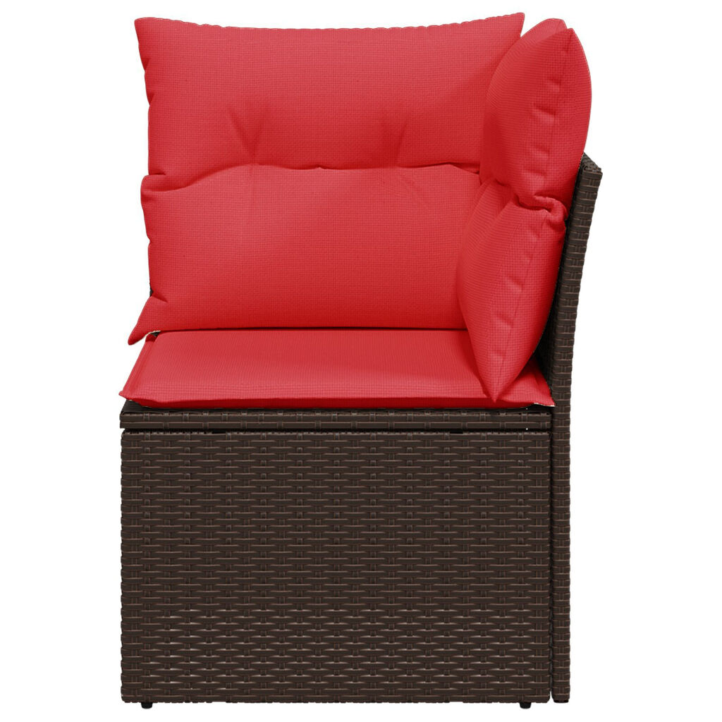 vidaXL Garden Sofa Corner with Cushions Brown Poly Rattan