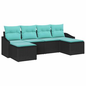 vidaXL Garden Sofa Set 6 pcs Black and Turquoise Poly Rattan