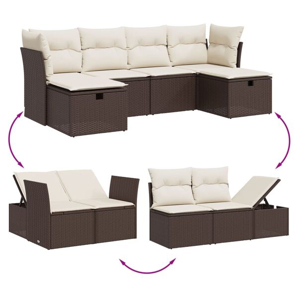 vidaXL 6 Piece Garden Sofa Set with Cushions Brown Poly Rattan