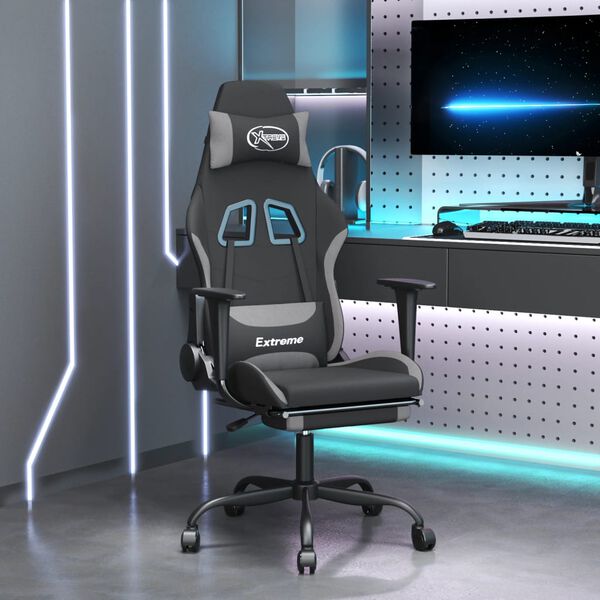 vidaXL Gaming Chair with Footrest Black and Light Grey Fabric